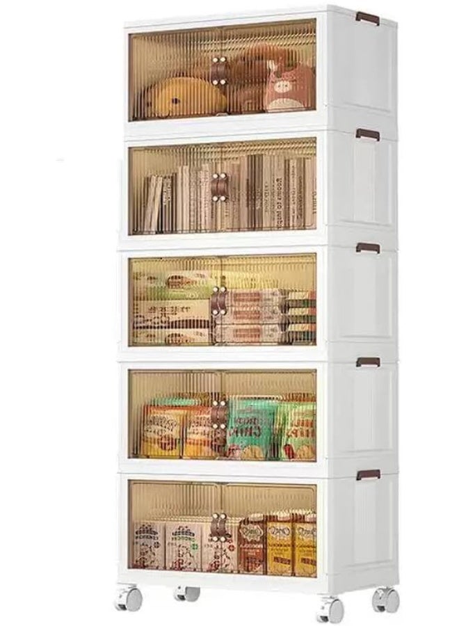 Multi-purpose foldable plastic wardrobe – 5 tiers with wheels for easy movement (5 tiers) - Image 1